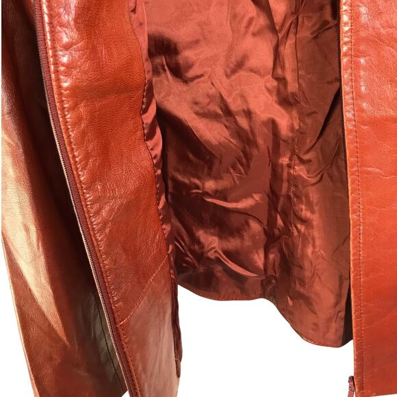 Danier Leather Jacket Womens Size 8-10 Caramel Brown Zip Front Satin Lined - Picture 5 of 9